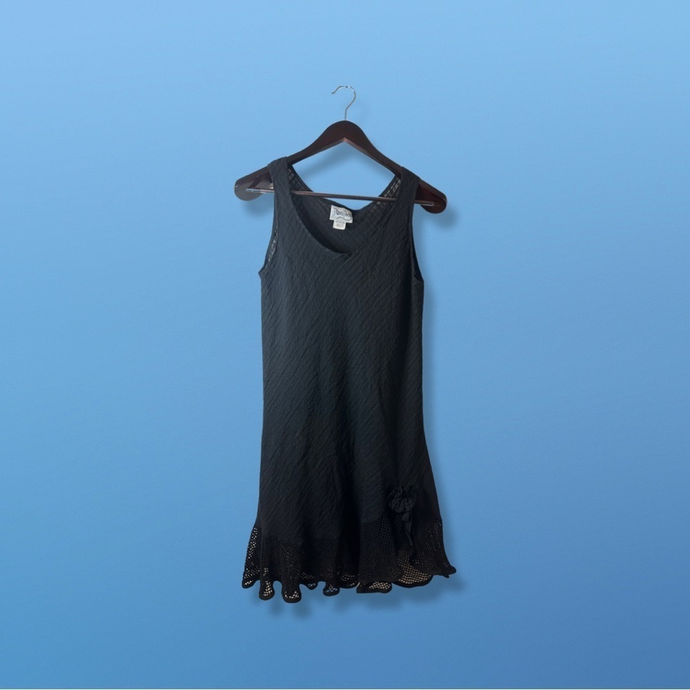 Adorable Cotton Sleeveless V-Neck Black Dress With Lace/Mesh Trim, DreamDance M